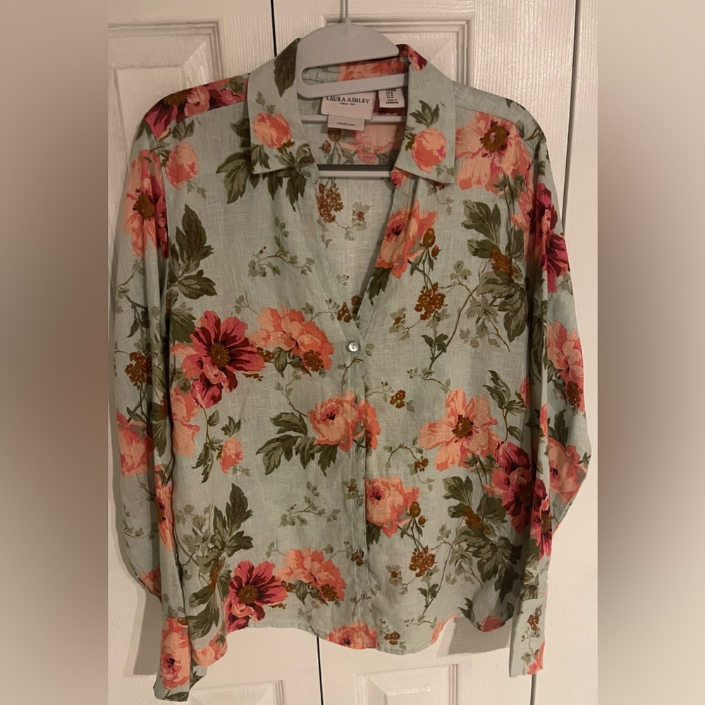 Laura Ashley Floral Blouse in Pink and Green